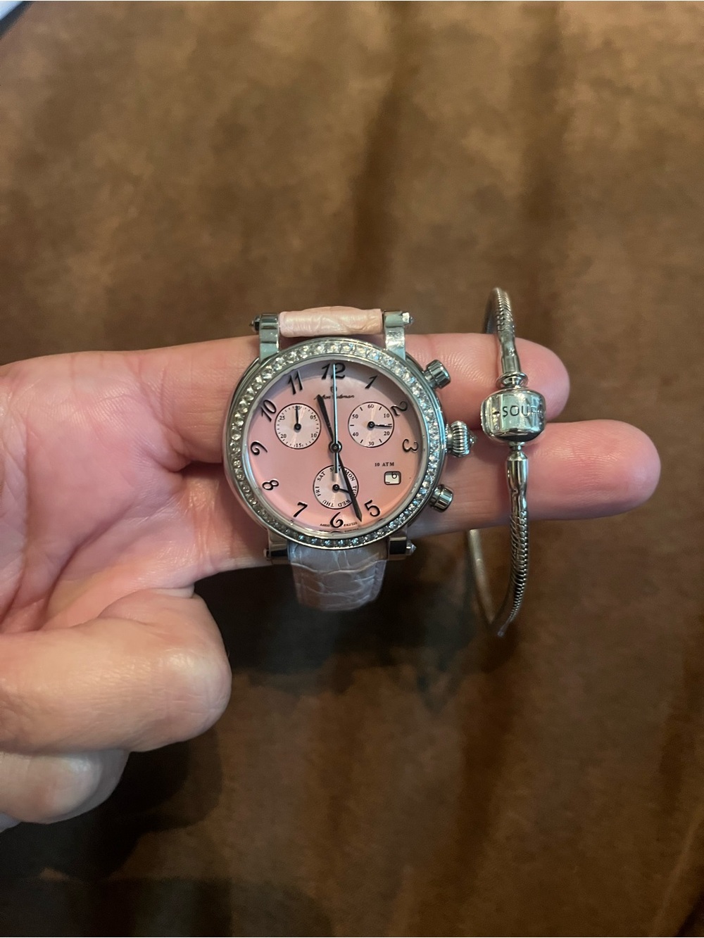 Women's Pink Crystal Bezel Chronograph Watch with Pink Strap